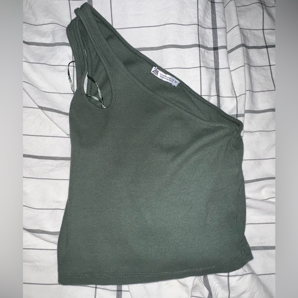 ZARA green one shoulder top